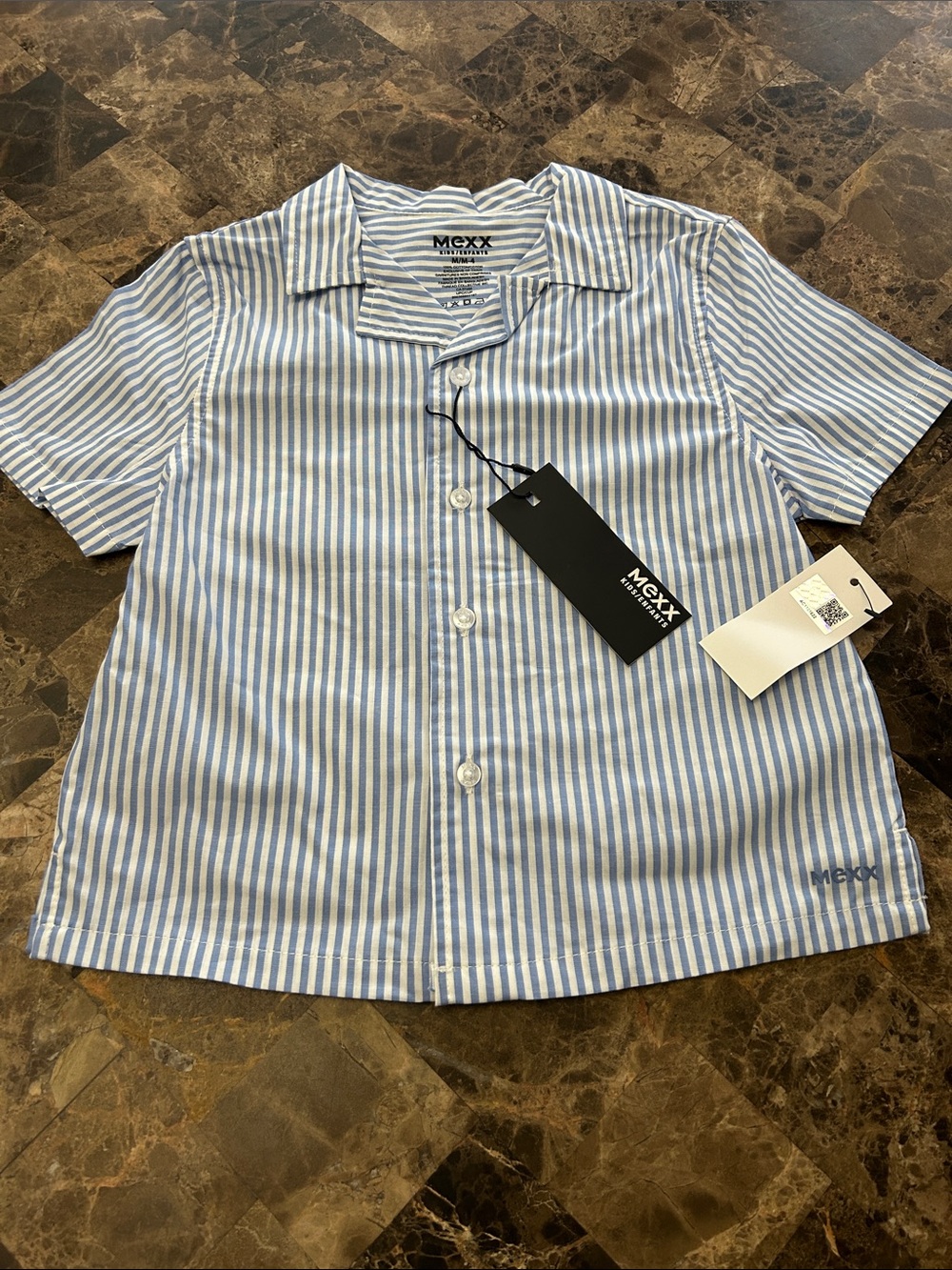 NWT 🆕 Mexx Blue & White Vertical Stripe Short Sleeve Button-Down Shirt